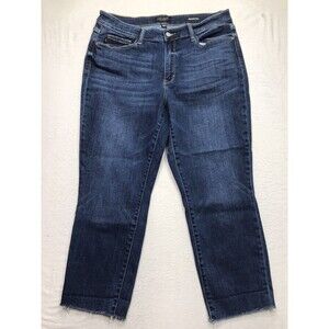 JUDY BLUE Boyfriend Jeans Women 13/31 (34x25) Dark Whiskered Wash Crop Fray Hem
